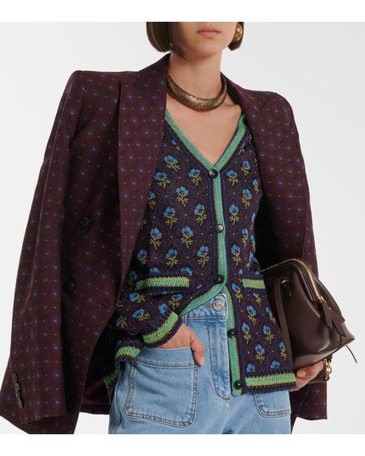 Etro Blue Floral Jacquard Cardigan