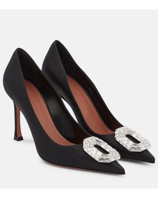 AMINA MUADDI Black Camelia Satin Pumps