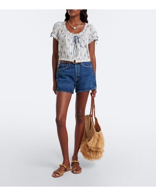 Doen White Nera Embroidered Printed Cotton Top