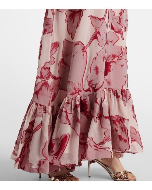 LaDoubleJ Red Eve-Ning Floral Silk-Blend Gown