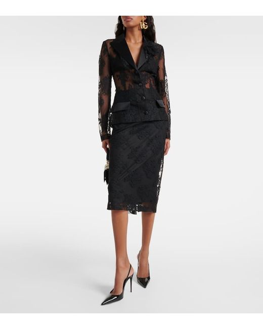 Falda midi de algodon y encaje Dolce & Gabbana de color Black