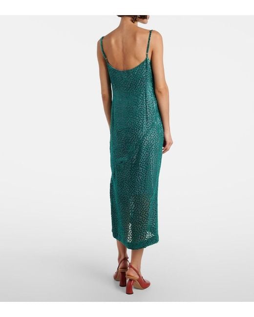 Dries Van Noten Green Polka-Dot Devore Slip Dress