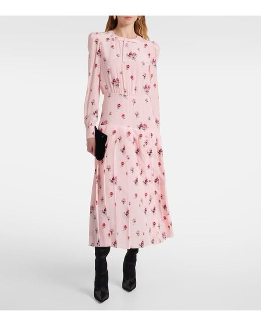 Alessandra Rich Pink Bedrucktes Midikleid Aus Seide