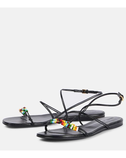 Khaite White Loop Beaded Leather Sandals