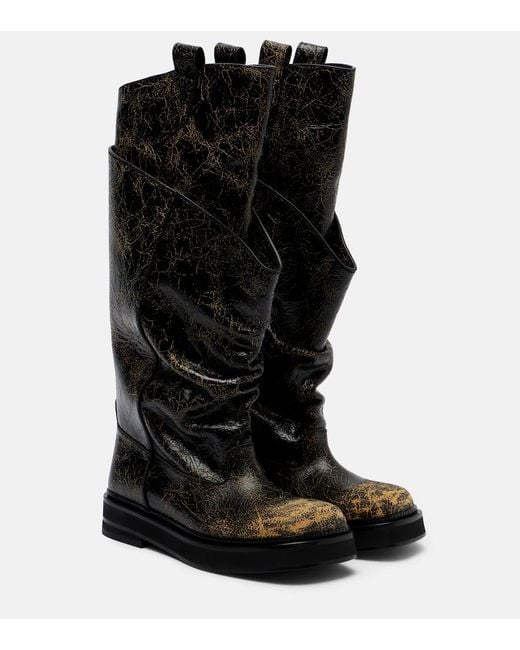 The Attico Black Passeggiata Leather Combat Boots
