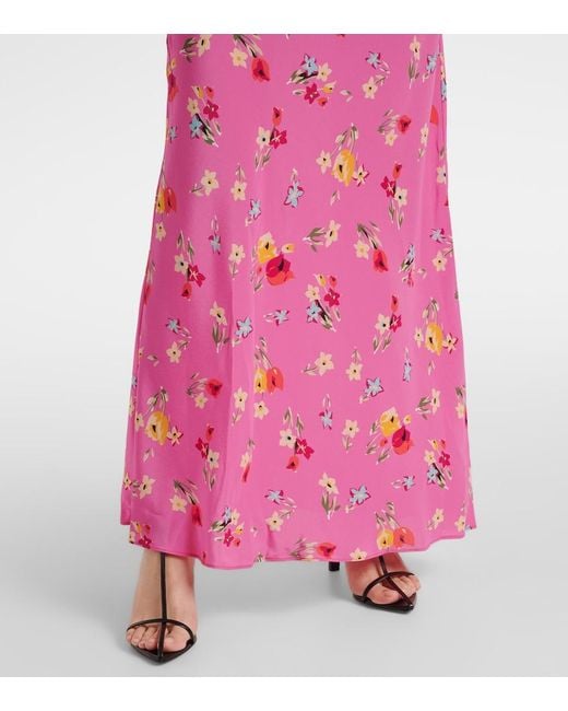 Rodarte Pink Lace-Trimmed Silk Maxi Dress