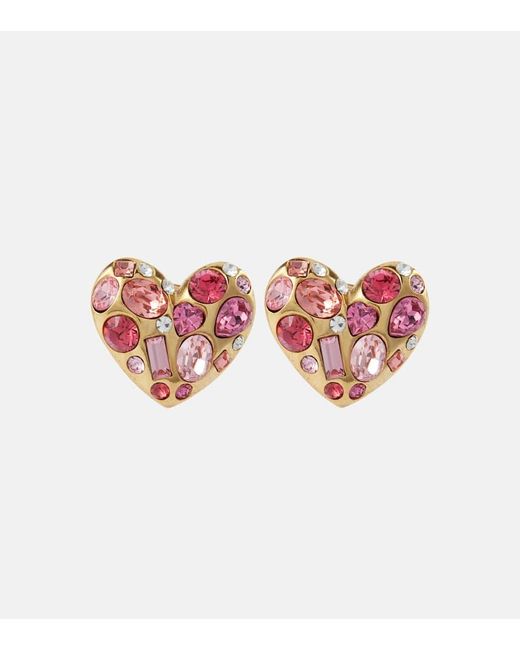 Oscar de la Renta Pink Crystal-embellished Clip-on Earrings