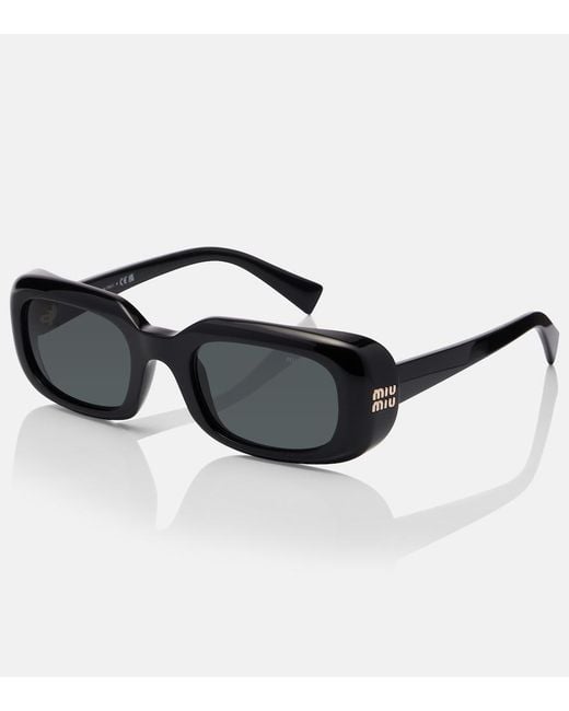 Miu Miu Black Logo Rectangular Sunglasses