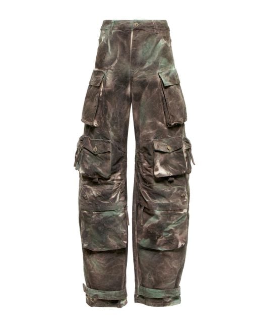 The Attico Fem Camouflage Denim Cargo Pants in Green | Lyst