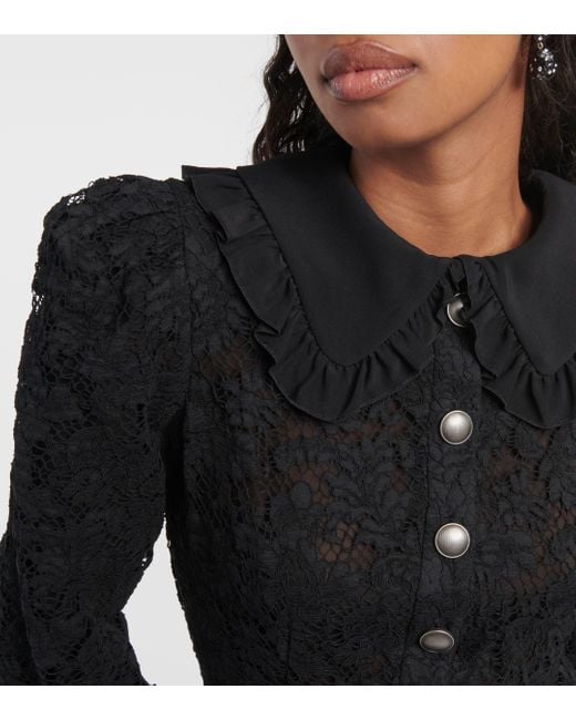 Alessandra Rich Black Puff-sleeve Cotton Blend Lace Midi Dress