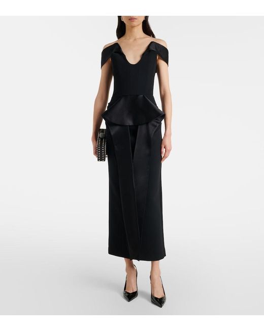 Maticevski Black Barrier Off-Shoulder Satin Midi Dress