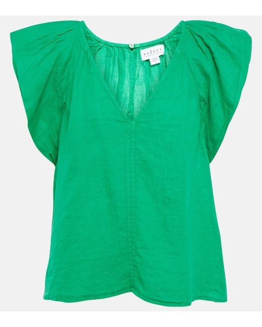 Velvet Green Ava Linen Top
