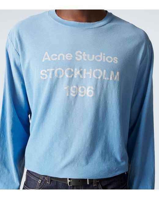 Acne Blue Distressed Cotton-Blend Jersey T-Shirt for men