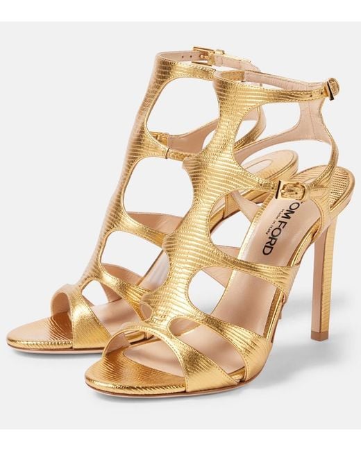 Tom Ford Metallic Laminated Leather Sandals With Croco Print