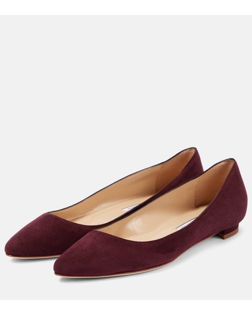 Manolo Blahnik Red Bb Suede Ballet Flats