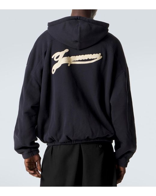Jacquemus Black Torneo Cotton Fleece Zip-Up Hoodie for men
