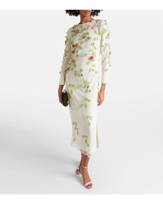 Markarian Metallic Avelina Embroidered Cotton Lace Midi Dress