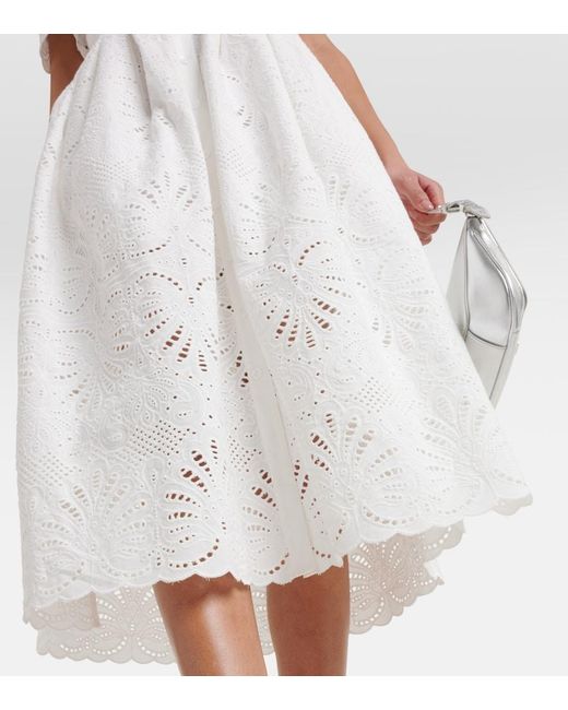 Self-Portrait White Embroidered Cotton Midi Dress