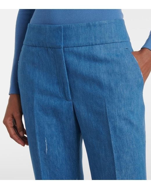Gabriela Hearst Blue Marsh Cotton And Linen Flared Pants