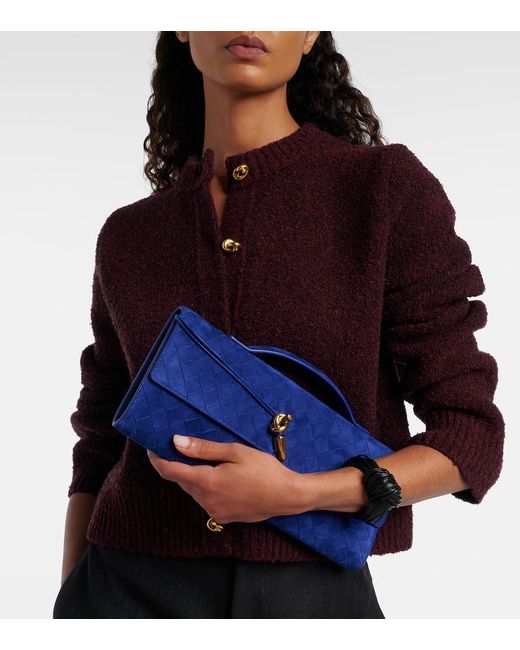 Bottega Veneta Blue Andiamo Long Intrecciato Suede Clutch