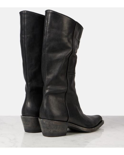 Khaite Black Clive Leather Mid-Calf Boots