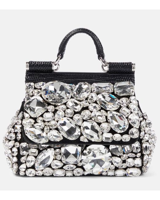 Dolce & Gabbana Black Sicily Mini Crystal-embellished Shoulder Bag