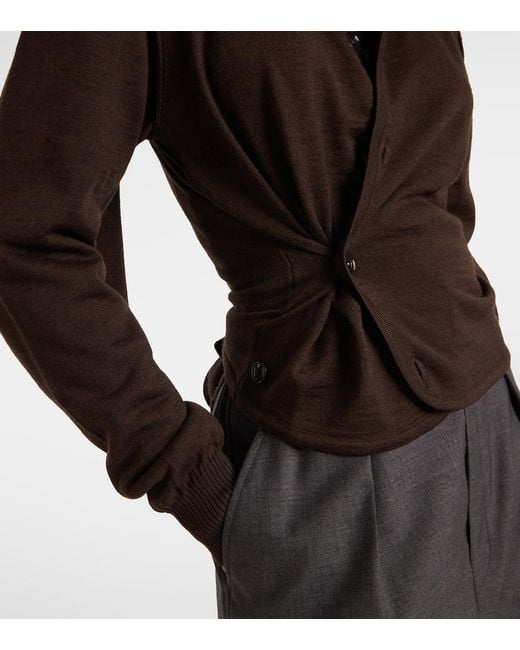 Lemaire Black Twisted Tie-Detail Wool-Blend Cardigan