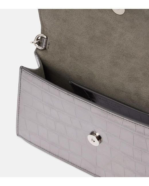 McQueen Gray Skull Mini Croc-Effect Leather Clutch