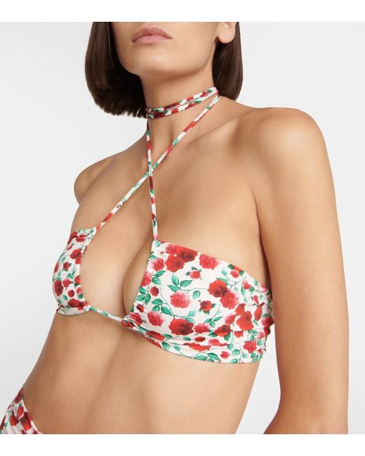 Magda Butrym Red Floral-Printed Halterneck Bikini Top