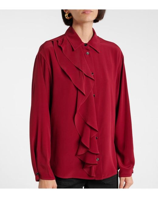 Victoria Beckham Red Draped Silk Button-Down Shirt