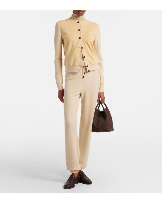 Loro Piana Natural Acacia Suede-Trimmed Cashmere And Silk Cardigan