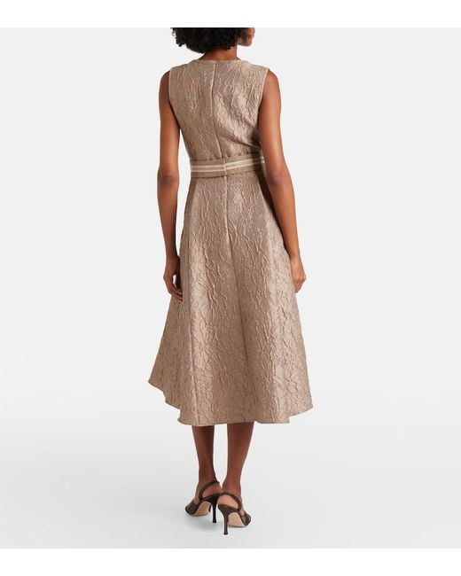 Max Mara Brown Belted Jacquard Midi Dress