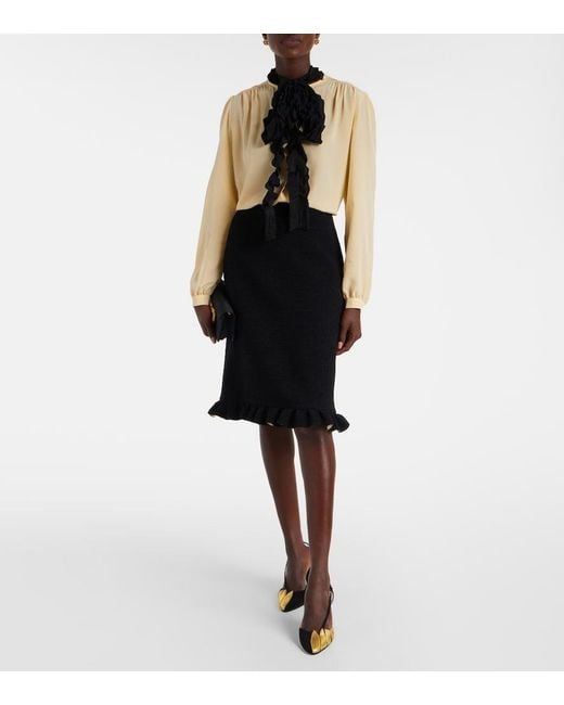 Valentino Black Ruffled Wool-Blend Miniskirt