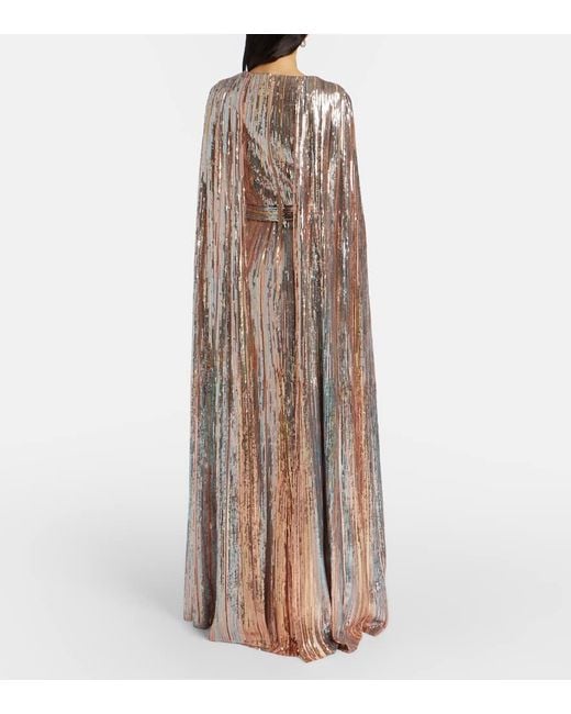 Elie Saab Brown Sequined Caped Gown