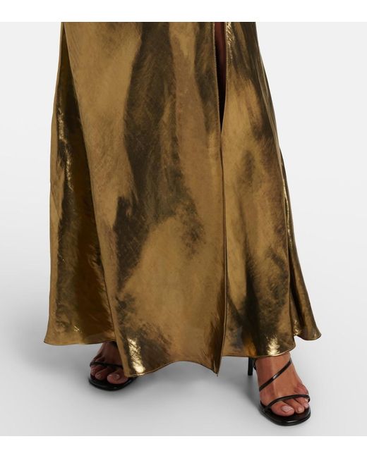 Self-Portrait Yellow Satin Maxi Dresss