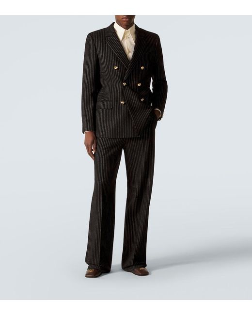 Valentino Black Pinstripe Wool And Silk Straight Pants for men