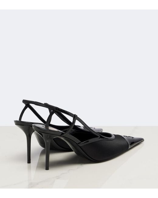Saint Laurent Black Renee Satin And Leather Slingback Pumps