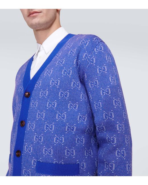 Cardigan GG en jacquard de laine Gucci pour homme en coloris Blue