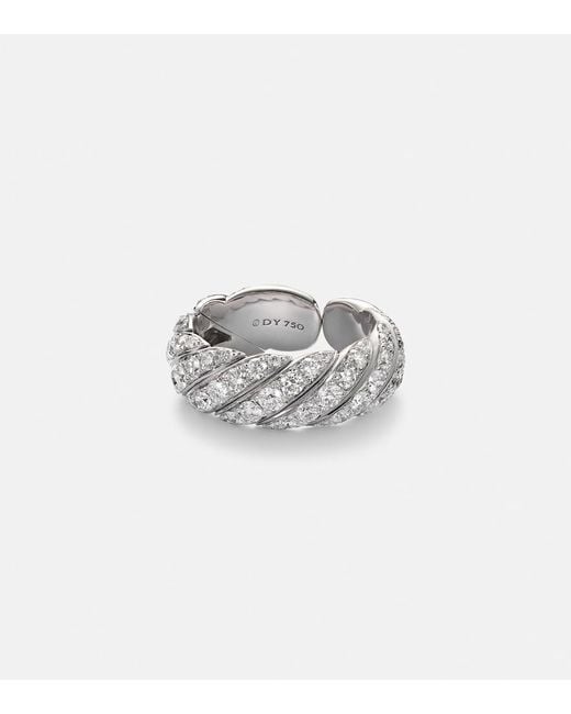 David Yurman White Sculpted Cable 18Kt Ring With Diamonds
