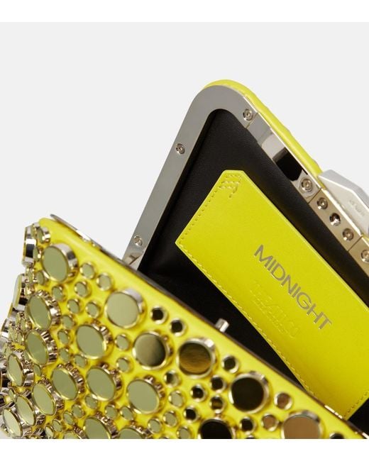 The Attico Yellow Midnight Mini Embellished Leather Clutch