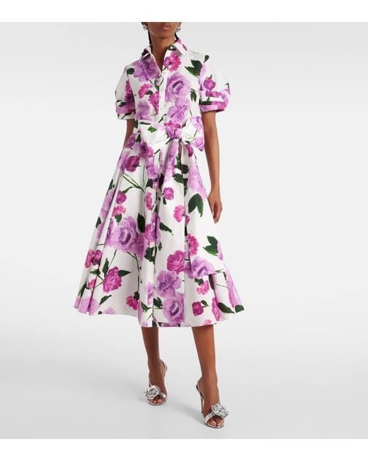 Vestido Camisero Midi De Algodon Floral Erdem de color Pink