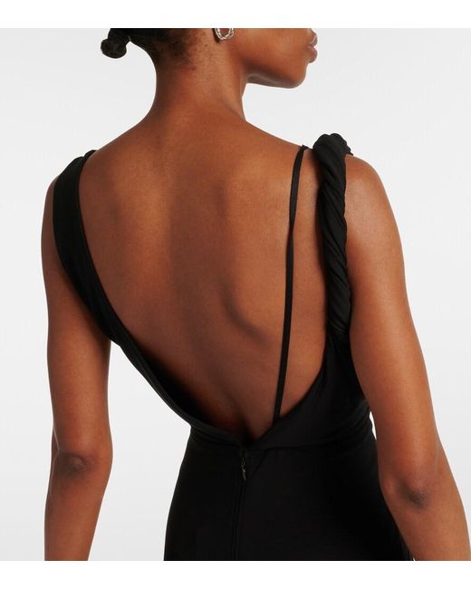 Totême Black Twisted-Strap Draped-Neck Stretch-Woven Midi Dress