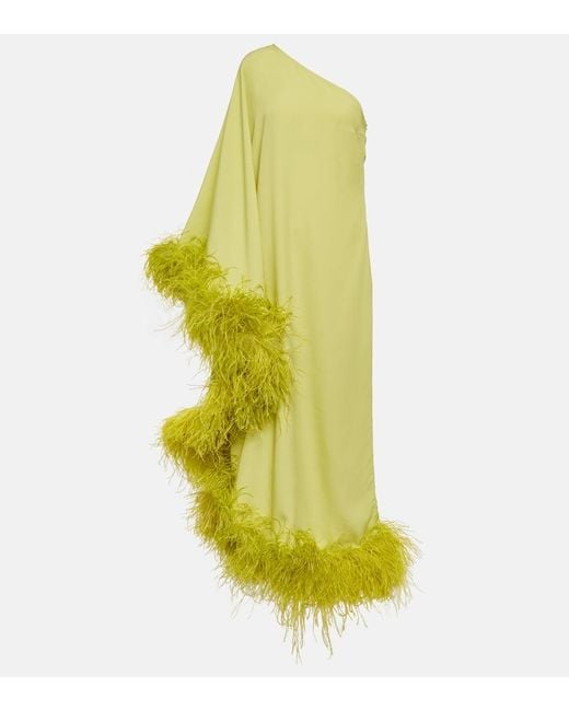 ‎Taller Marmo Yellow Ubud Feather-Trimmed Gown
