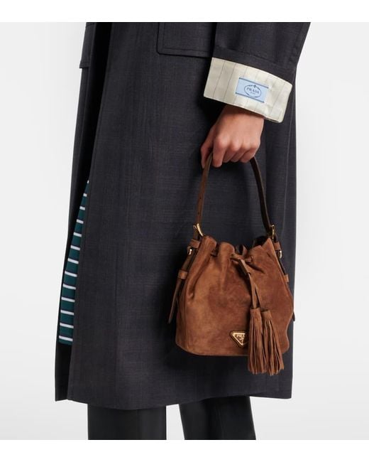 Prada Brown Small Suede Bucket Bag