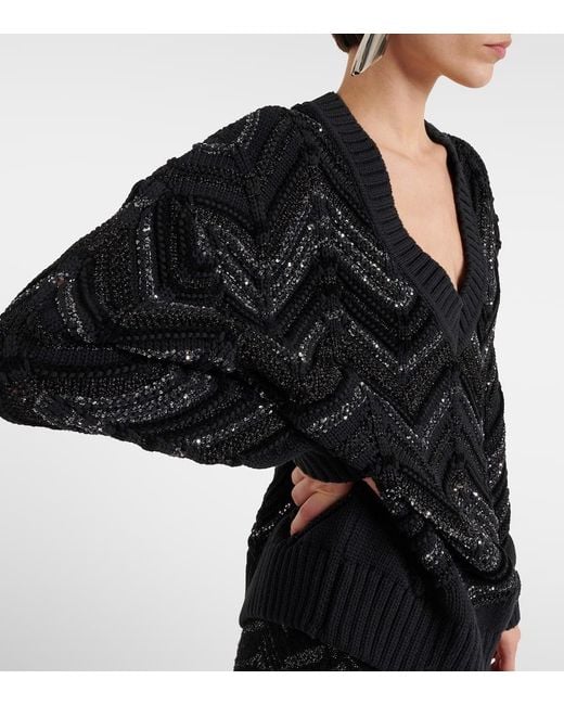 Pullover Oversize A Zig-Zag Con Paillettes di Missoni in Black