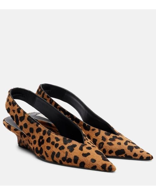 Totême  Brown Leopard-Print Wedge Calf Hair Slingback Pumps
