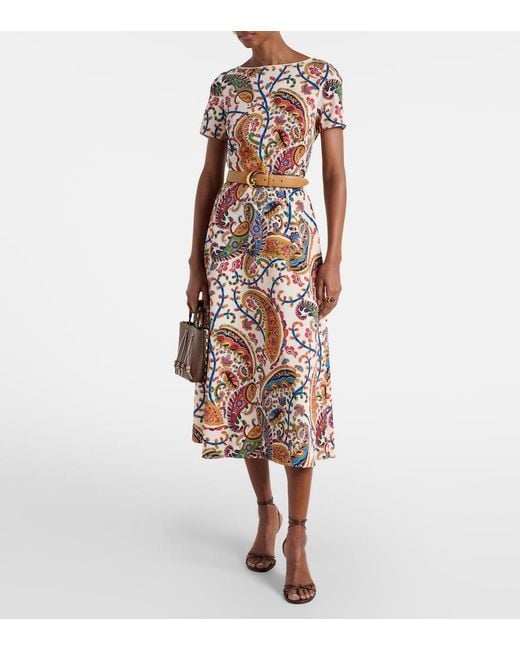 Etro White Printed Midi Dress