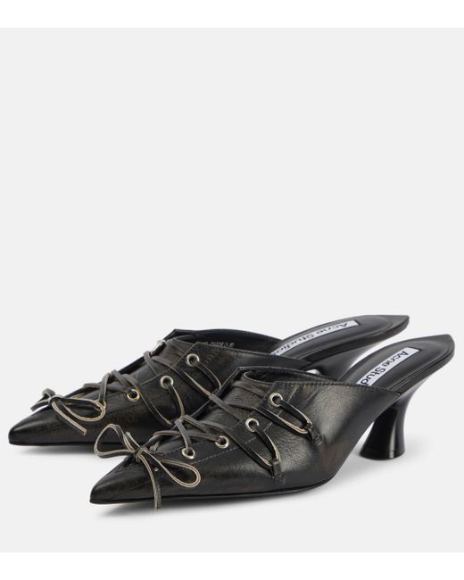 Acne Black Leather Lace-up Mules