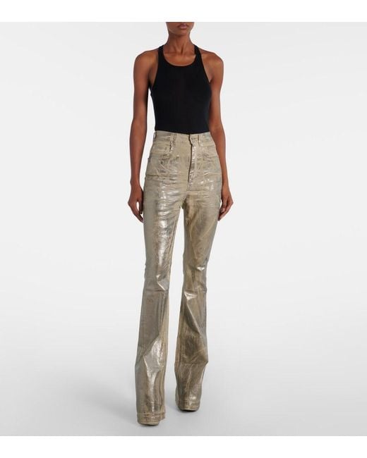Rick Owens Natural Bolan Coated High-Rise Bootcut Jeans