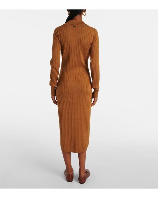 Tod's Brown Ribbed-Knit Silk And Cotton Midi Dress